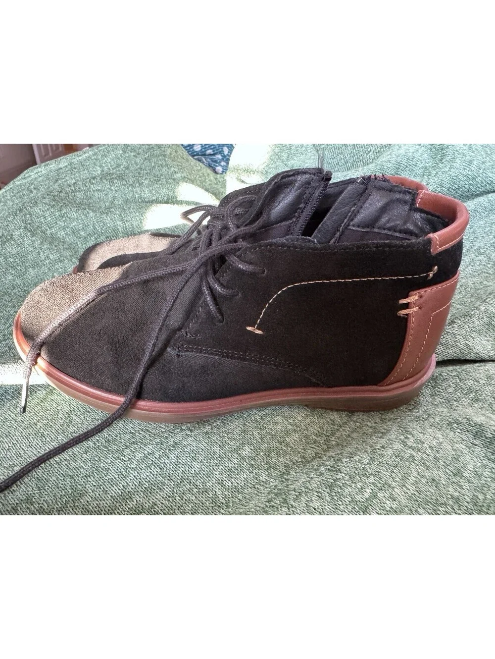 Steve Madden Kids Black Leather Chukka Ankle Boots Lace Up Side Zip US 2